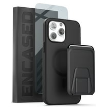 Encased MAG SlimShield with Card Holder for iPhone 14 PRO Magnetic Case with Screen Protector (3-in-1) Compatible with MagSafe, Flip Kickstand Wallet (Black)