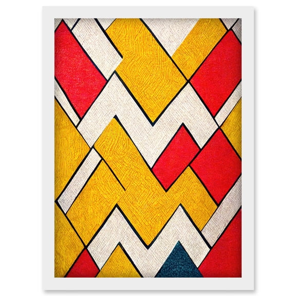Geometric Abstract 1980s Memphis Design Yellow Red Artwork Framed Wall Art Print A4