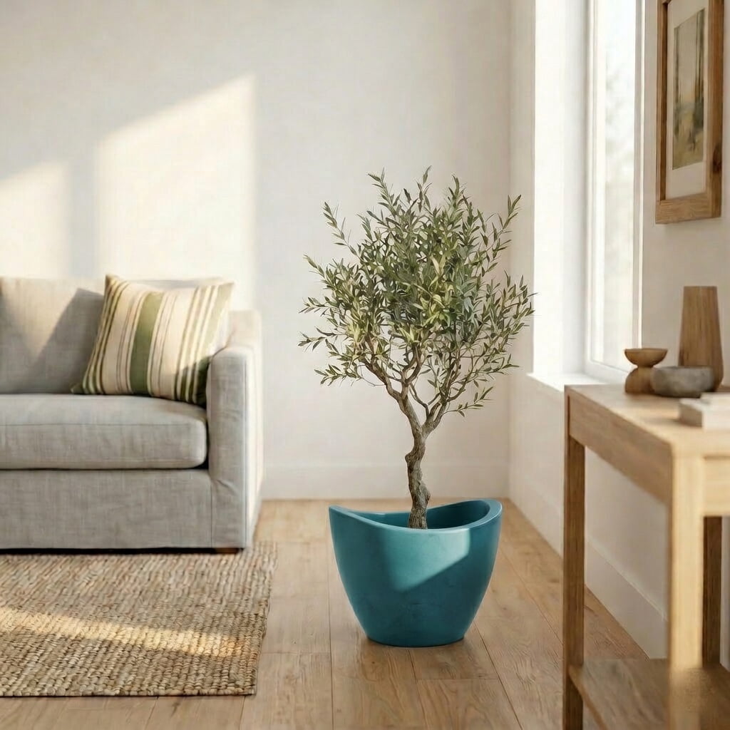 Ecobo 11.8 inches Eco-Friendly Round Pot Planter Onda Indoor/Outdoor use, Durable, Versatile & Lightweight, Designed by Brazilian Artisans, Contemporary All-Weather Design –Blue