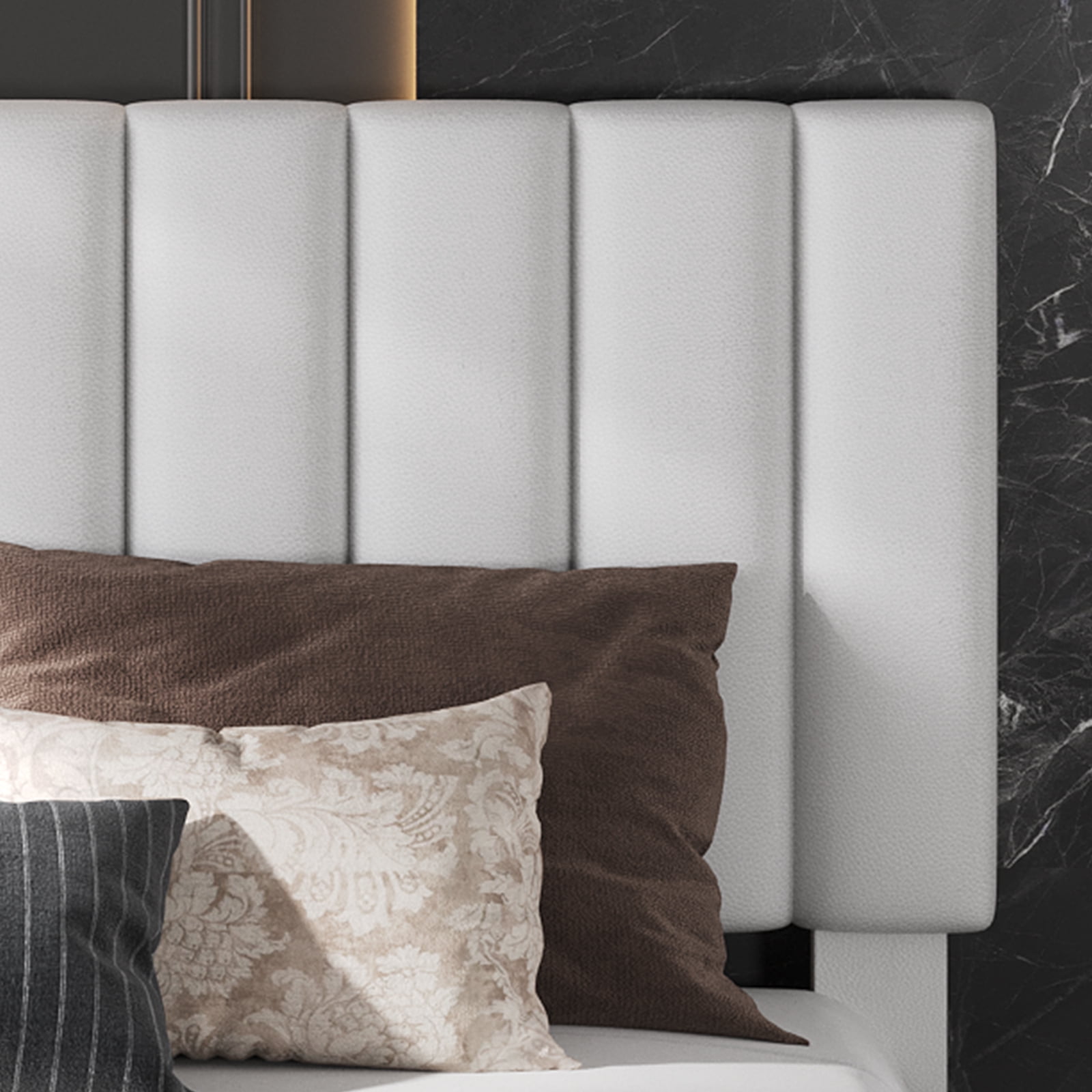 Festisoul Queen Size Bed Frame with 4 Storage Drawers, Linen Upholstered  Adjustable Headboard, No Box Spring Needed, White