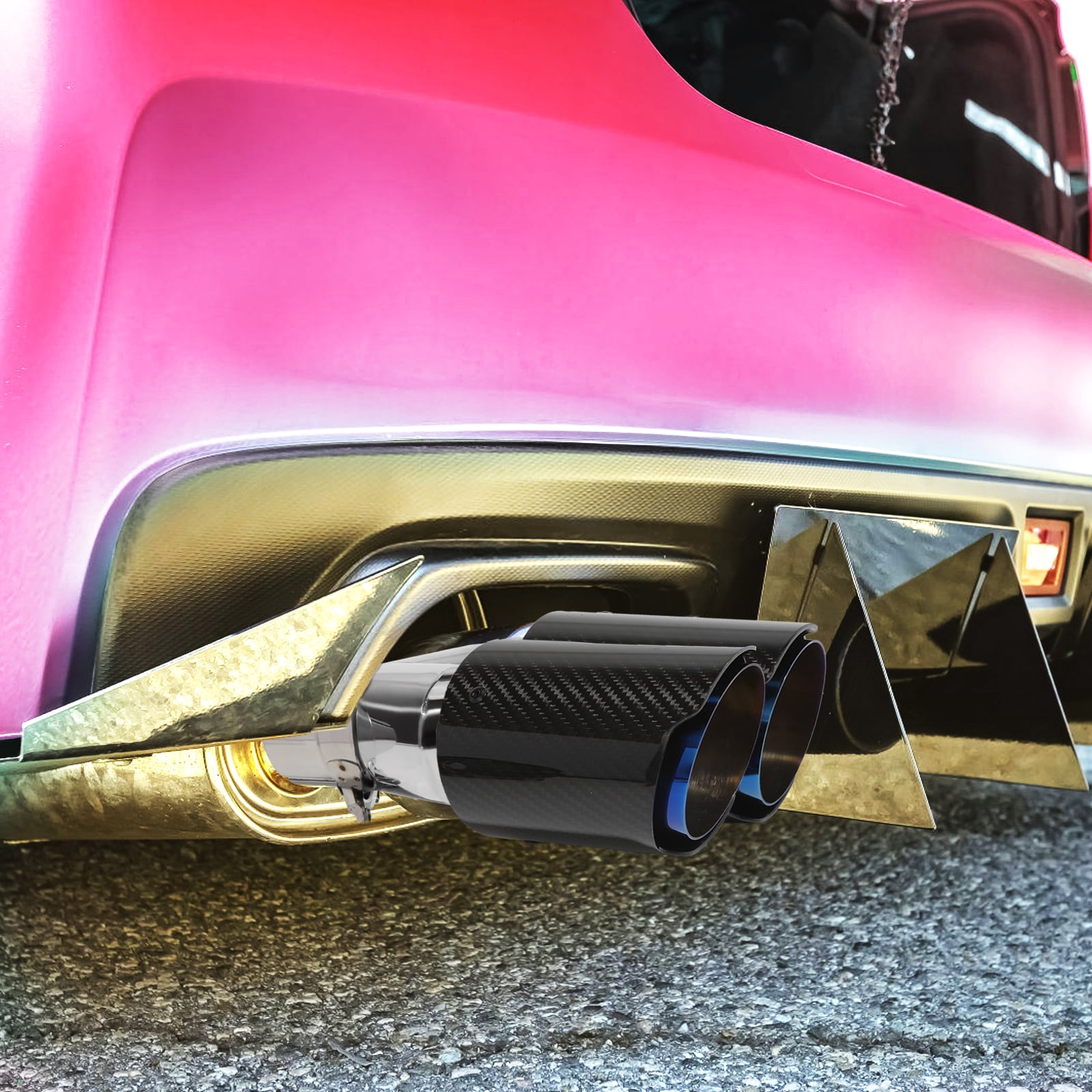 63mm Stainless Steel Dual Exhaust Pipe Tip – Blue Burnt Finish, Universal Fit