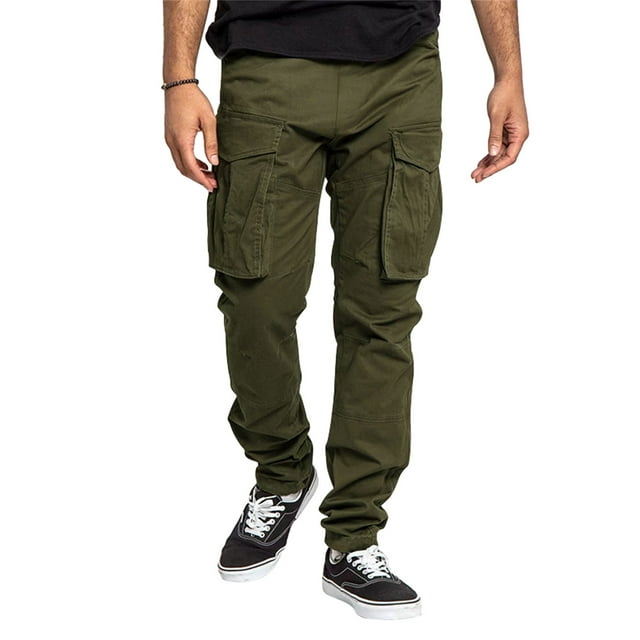 ZAXARRA Men Cargo Pants with Pockets Solid Color Loose Drawstring Jogger Sweatpants Casual Trousers for Streetwear