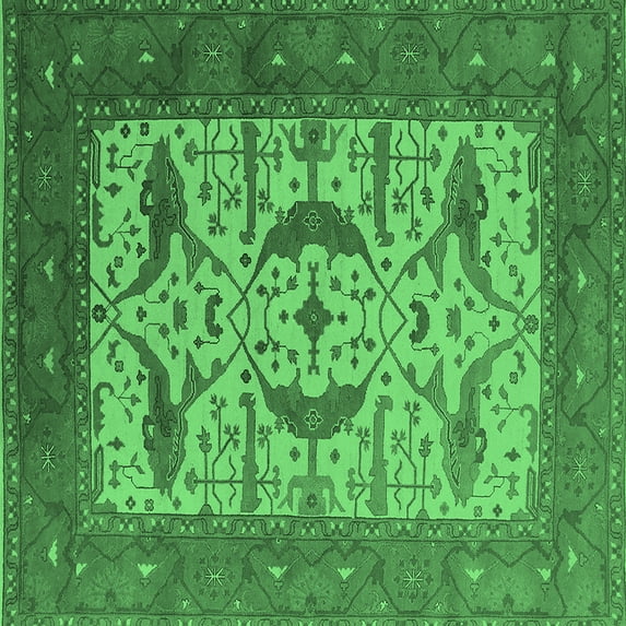 Ahgly Company Indoor Square Oriental Emerald Green Industrial Area Rugs, 7' Square