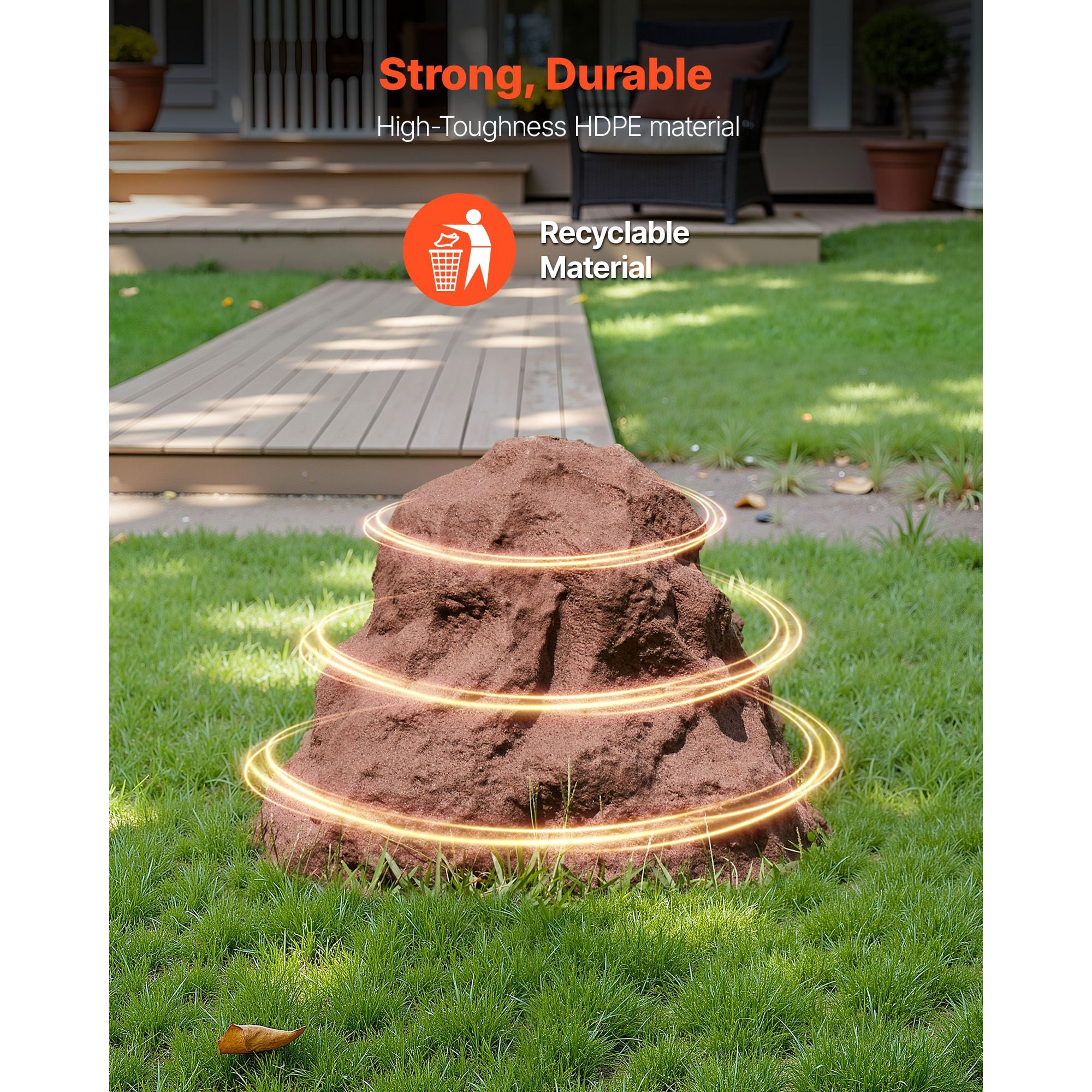 Artificial Fake Rock Cover, 14.17 x 16.14 x 10.63 Inches, HDPE Landscape Rock Cover with Metal Stakes, Lightweight, Wind-Resistant, for Manhole Covers, Pumps, Pipes & Sprinkler Valves