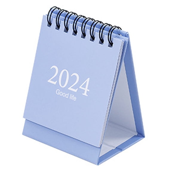 Deyuer Mini Desk Calendar Spiral Coil Page Turning Date Recording 12 Monthly Calendar for Planing Event Log Portable Simple Style Plan Book Year of 2024 Calendar Table Decoration Sky Blue