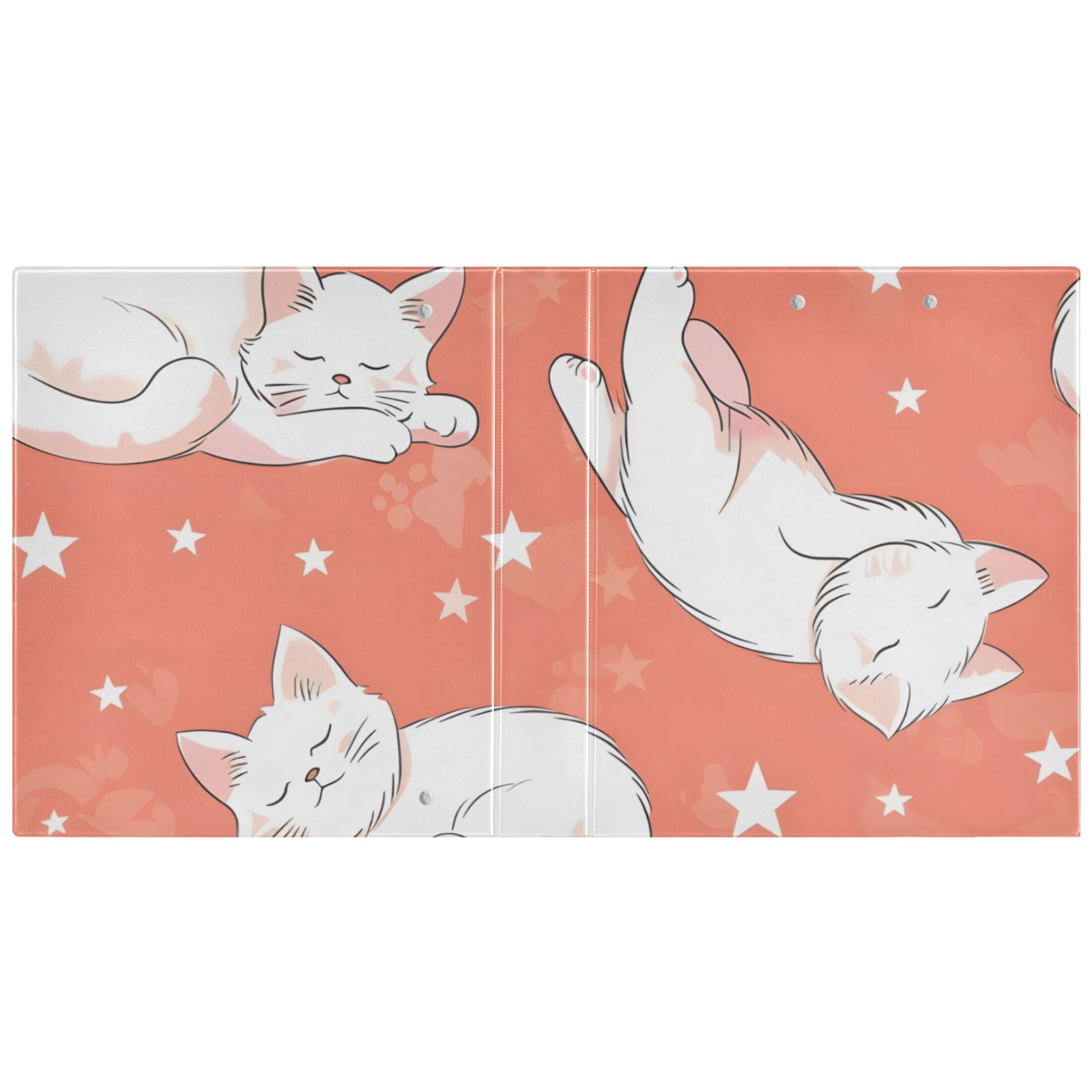 Lazy White Cats 3 Ring Binders 1.5 inch Hardcover File Folders with Interior Pockets A4 Size Organizer for School Office Hospital