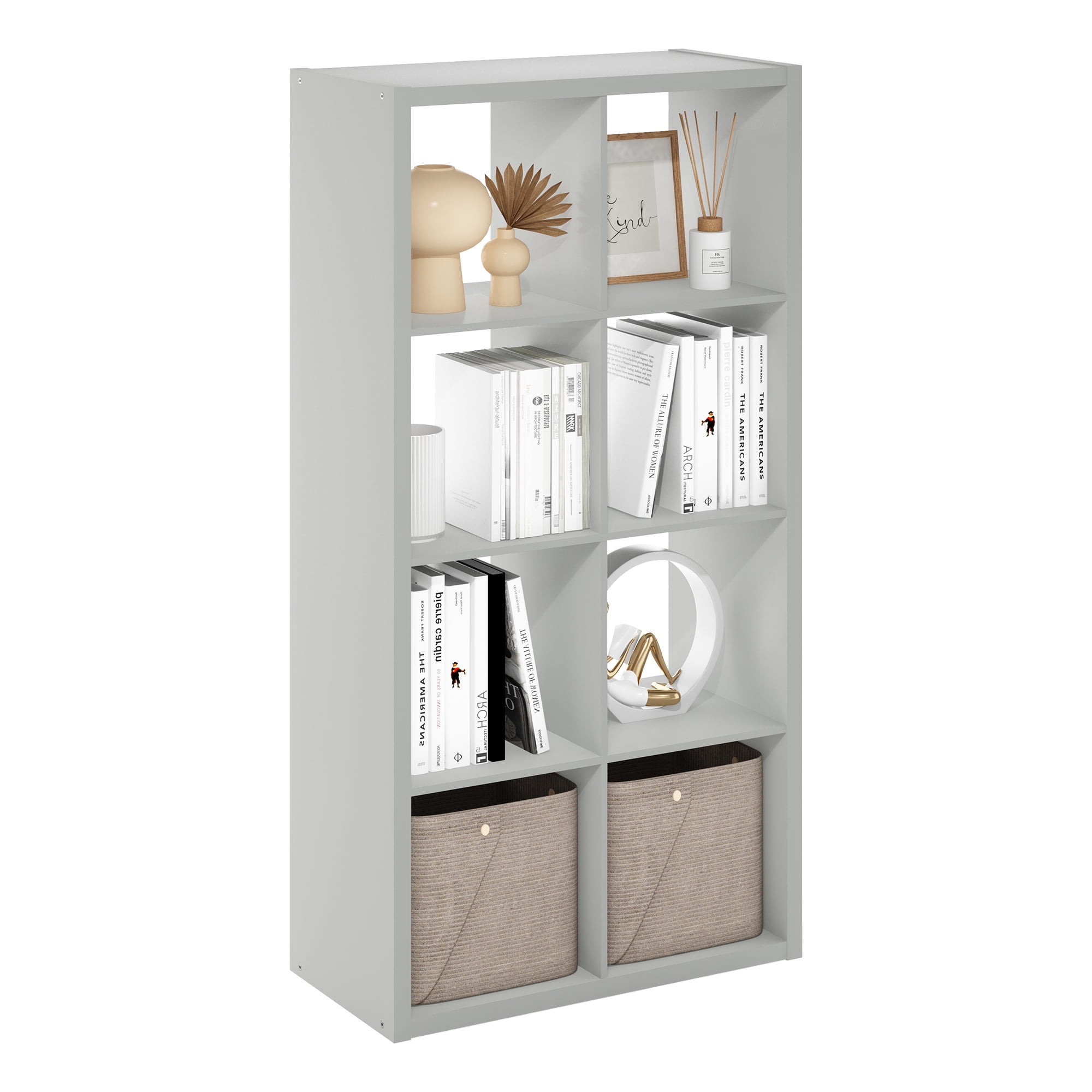 Furinno CUBICLE Open Back Decorative Cube Storage Organizer in 8-Cube Light Grey