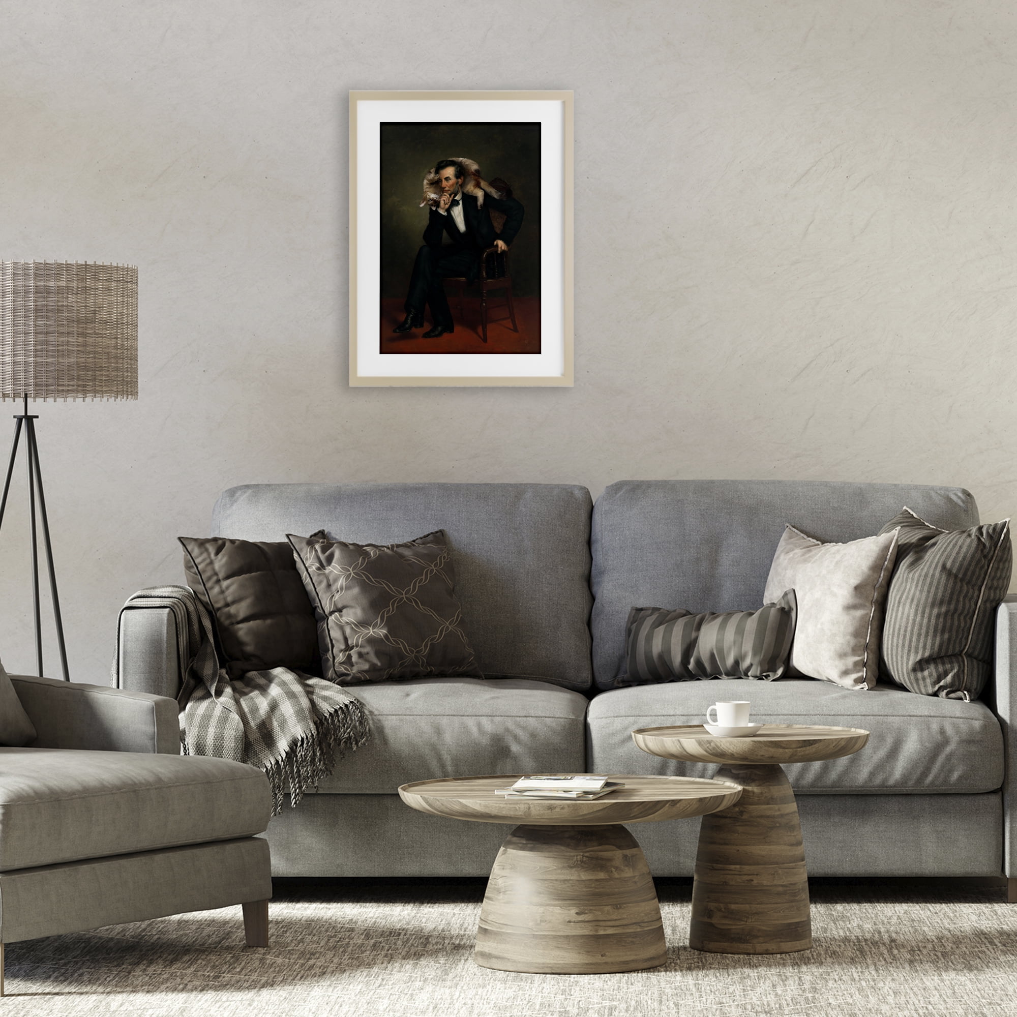 Stupell Industries Cat & Historical Leader Birch Framed Print Under Glass, design by Sarah Adams