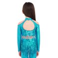 thumbnail image 2 of Haitryli Kids Girls Long Sleeve Sequins Ballet Jazz Hip Hop  Dance Crop Top Tassel Finger Holes Gymnastics Tee Shirt Blouse Light Blue 12, 2 of 7