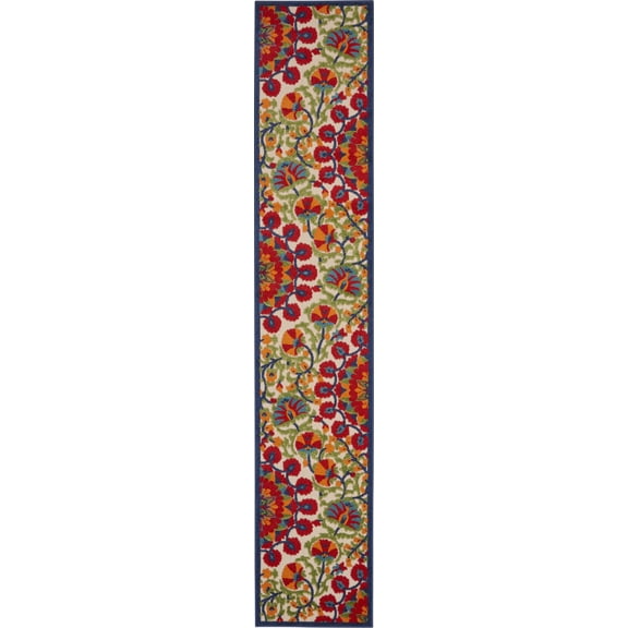 2â€™ x 12' Red and Multicolor Indoor Outdoor Runner Rug