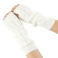 thumbnail image 2 of Alitao Fingerless Gloves Arm Sleeves Winter Warm Women's Long Cable Twist Knit Acrylic Gloves Arm Warmers Fingerless Gloves Thumb Hole Gloves Mittens Cycling Gloves White One Size, 2 of 4