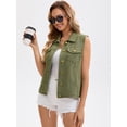 thumbnail image 2 of DARING DIVA Womens Denim Vest Button Down Jacket Sleeveless Jean Jacket M Army Green, 2 of 7