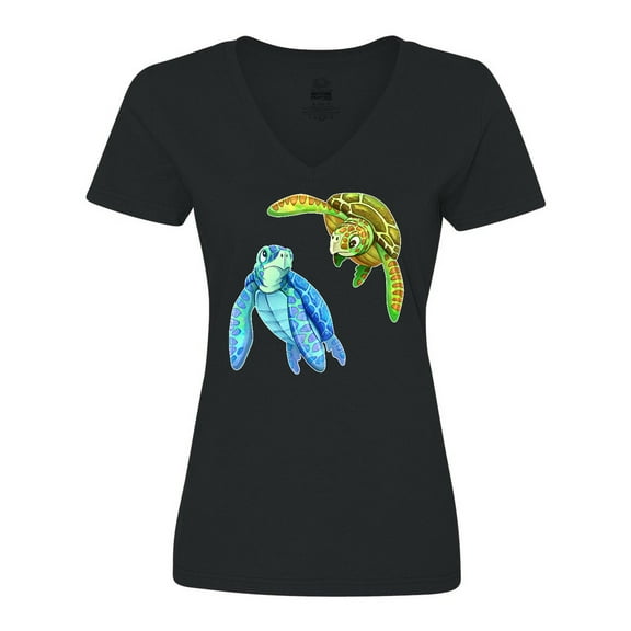 Inktastic Sea Turtles Swimming Together Women's V-Neck T-Shirt