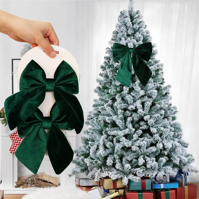 Nœuds de Noël en Velours pour Arbre et Décoration de Fenêtre - Ornements de Fête Rouges et Verts avec Cordon Suspendu