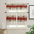 thumbnail image 2 of Vintage Red Plaid Kitchen Curtains and Valances Set, Flower Green Leaf Winter Plant Linen Rod Pocket Window Valance 18 Inch Window Curtain Panels for Living Room Bedroom Laundry, 27.5x36in, 3 Pieces, 2 of 7