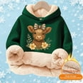 thumbnail image 2 of Rggeeun Girls Fleece Hoodie Soft Lined Fluffy Cow Pullover With Cute Striped Bow Print Warm Winter Kid Casual Relaxed Fit Gn1,3-4 Years,Long Sleeve, 2 of 5