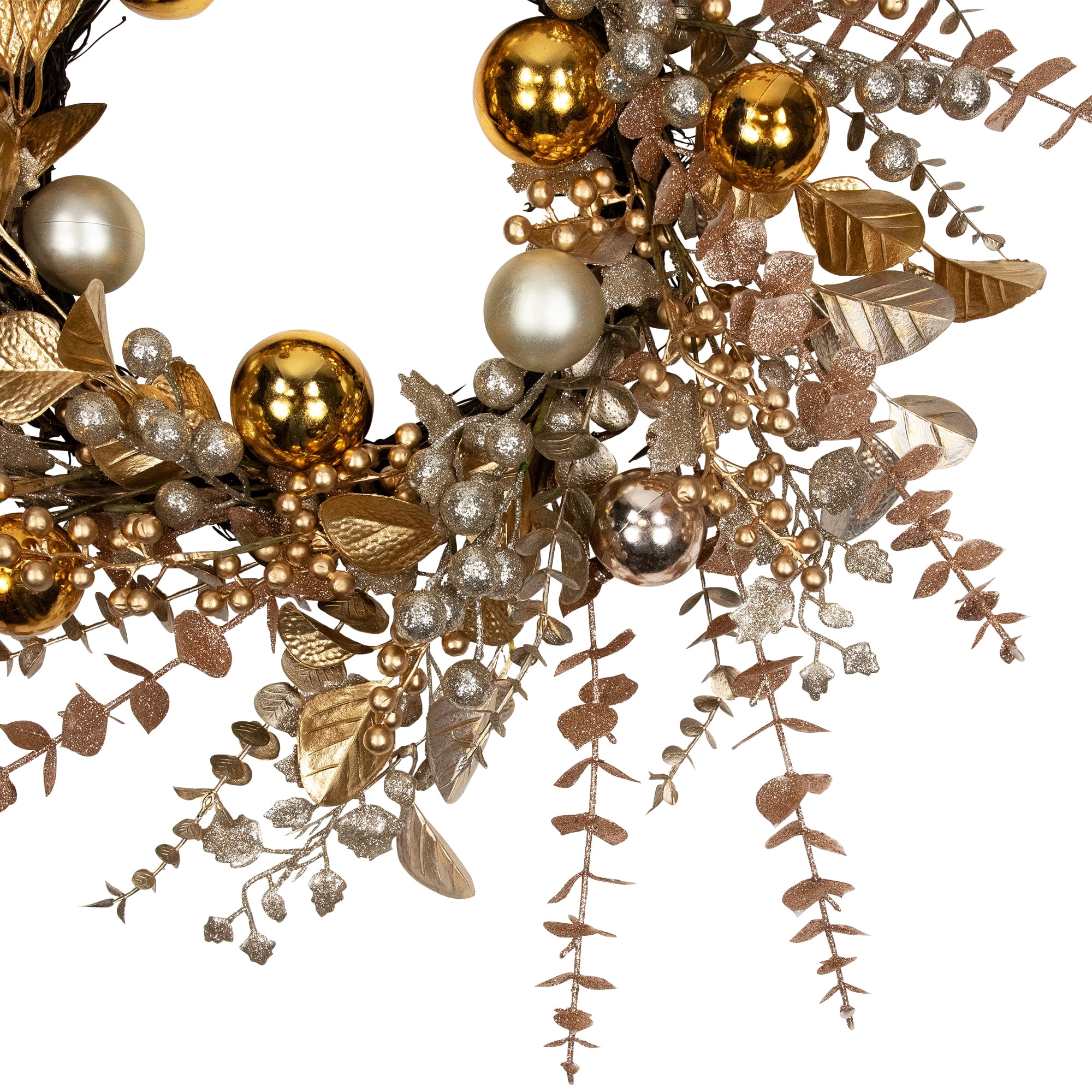 Ornaments Holly and Berries Artificial Christmas Wreath - 30" - Gold and Copper Tone