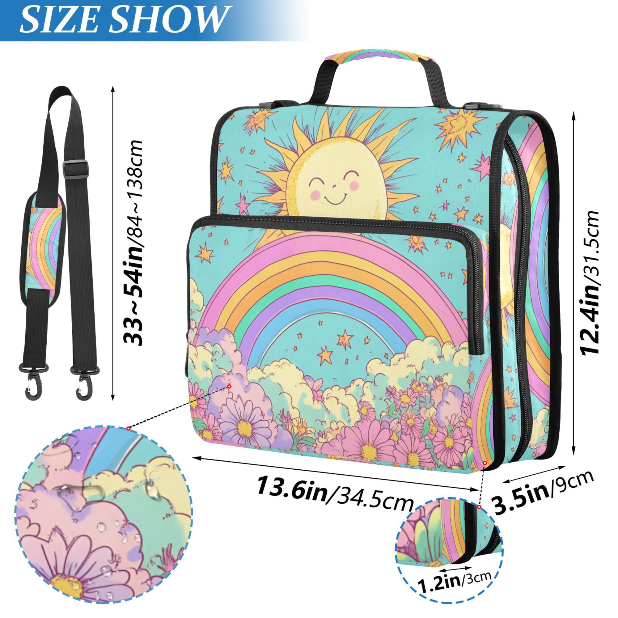 FORMRS Zipper Binder with Shoulder Strap 2-inch Ring 500 Sheet Capacity File Bag, Retro Blue Rainbow