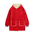 thumbnail image 3 of ZQUUVOU Fuzzy Pajamas Tops for Women Winter Thicken Hooded Plush Loungewear Shirts Long Sleeve Button Down Pajama Tops Red, 3 of 7