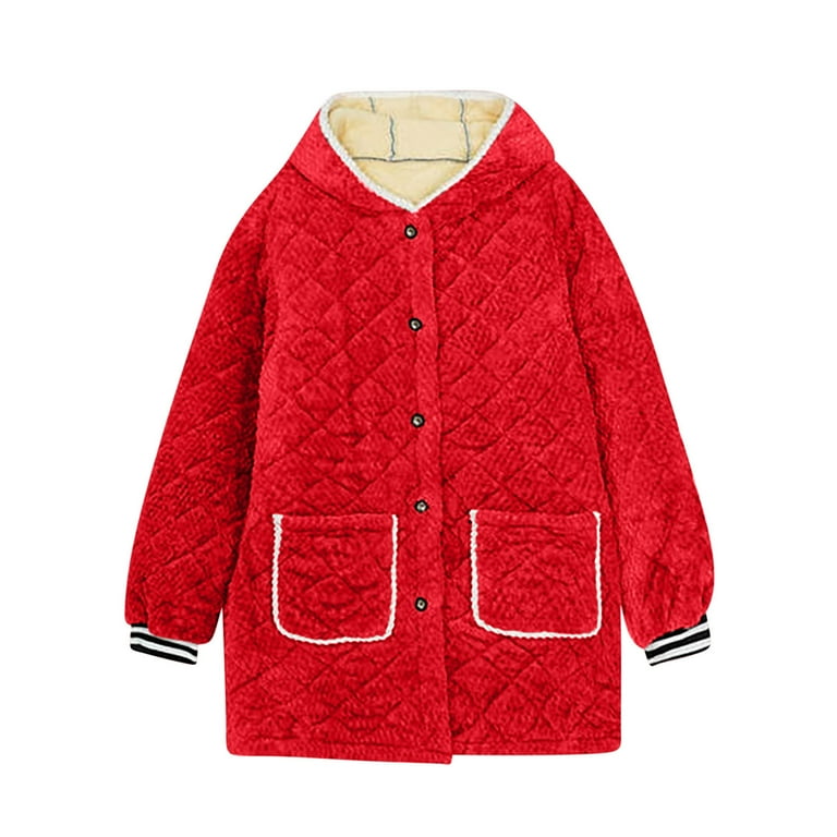 APEXFWDT Women's Fleece Bed Jacket Stylish Long Sleeves Hooded