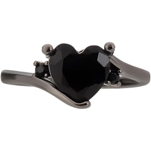 Black Heart Shaped Stone Solitaire Style Statement Ring Brass Micro Pave Cubic Zirconia Finger Ring Heart Engagement Ring Black Spinel Heart Single Stone Ring for Jewelry Gift Black DIY