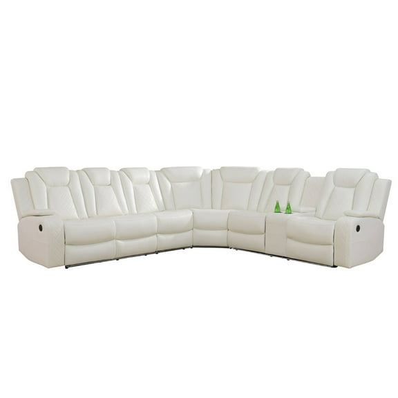 TrumanPick Power Electric Recliner Leather Sofa Chair Set with LED Lights Couches for Living Room Furniture with USB Port, Cup Holders, Off White