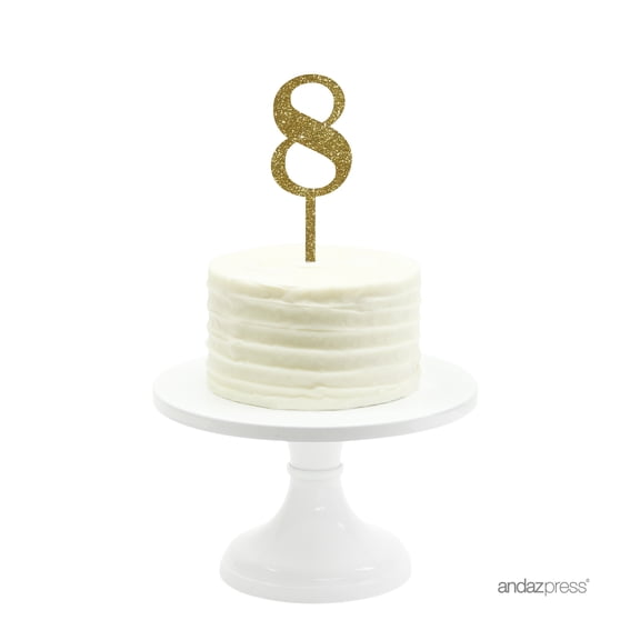 Gold Glitter Number 8 Acrylic Birthday Cake Topper