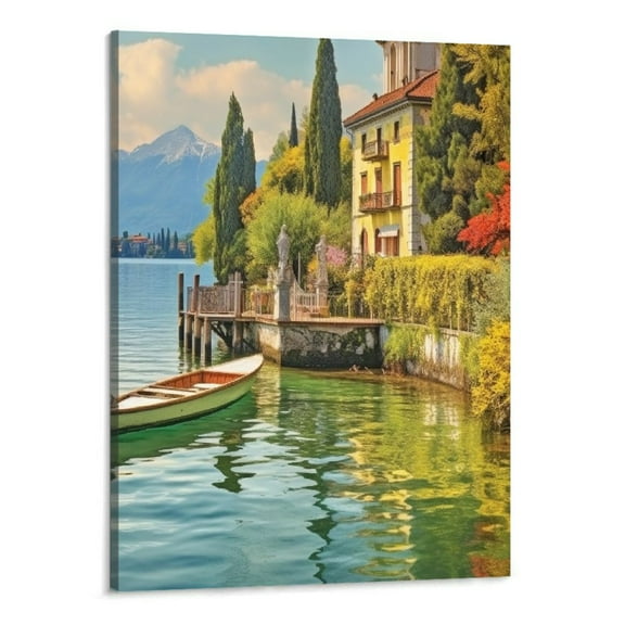 Shiartex  Lake Como Italy Travel Poster Canvas Wall Art Picture Print Hanging Photo Gift Idea Living Room Home Mural Decoration (16x20 Inch)