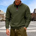 thumbnail image 2 of Men's Solid-color Casual Fleece Hoodie, Loose Stand-up Collar Semi-zipper Casual Sport Pullover Hoodie for Men,Army Green,L, 2 of 8