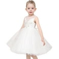 thumbnail image 5 of Flower Girls Dress White Rhinestone Mesh Tulle Wedding Bridesmaid Party 8 Years, 5 of 9