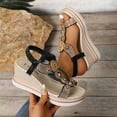 thumbnail image 7 of Women's Low Wedge Heels Summer Dressy Sandals Elastic Ankle Strap Open Toe Flower Shoes Black 7.5, 7 of 7