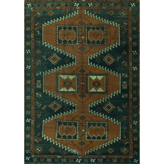 Ahgly Company Machine Washable Indoor Rectangle Persian Turquoise Blue Traditional Area Rugs, 5' x 7'