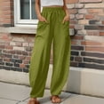 thumbnail image 2 of Womens Solid Color Casual Pants Trousers Elastic Waist Pockets Wide Leg Trousers, 2 of 2