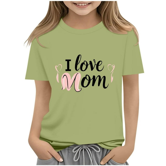 T-shirt à Manches Courtes Imprimé à Col Rond pour Enfants, Tissu en Polyester Doux Confortable Tenue Décontractée pour l'Été le Printemps l'École Usage Quotidien