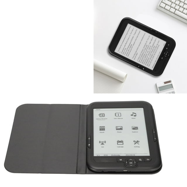 6in E Reader, Ink Screen HD 800x600, Multi Function Navigation Keys, 4GB/8GB/16GB Memory, Supports Various File Formats, with Protective Cover for Operating System, Black
