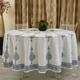 thumbnail image 4 of Blue and White Round Tablecloth, India Hand Block Print, Floral Cotton Print with Border, Dining Tablecloth, Gift for Her, 4 of 5