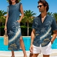 thumbnail image 3 of Yuyamidu His and Hers Matching Outfits Palm Tree Dress for Women Hawiian Dress Mens Beach Shirts Button Up Short Sleeve Shirts Matching Cruise Outfits for Couples Slit Maxi Long Dress Men's S, 3 of 7