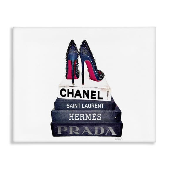 Stupell Industries Modern Glam Fashion Book Set BW Stud Pump Heels Canvas Art, 20 x 16, by Amanda Greenwood