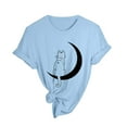 thumbnail image 5 of Cathalem Hauts pour Femmes Été 2024 Chemises à Manches Courtes Tendance Col Rond Smocké, Bleu TTG, 5 of 5