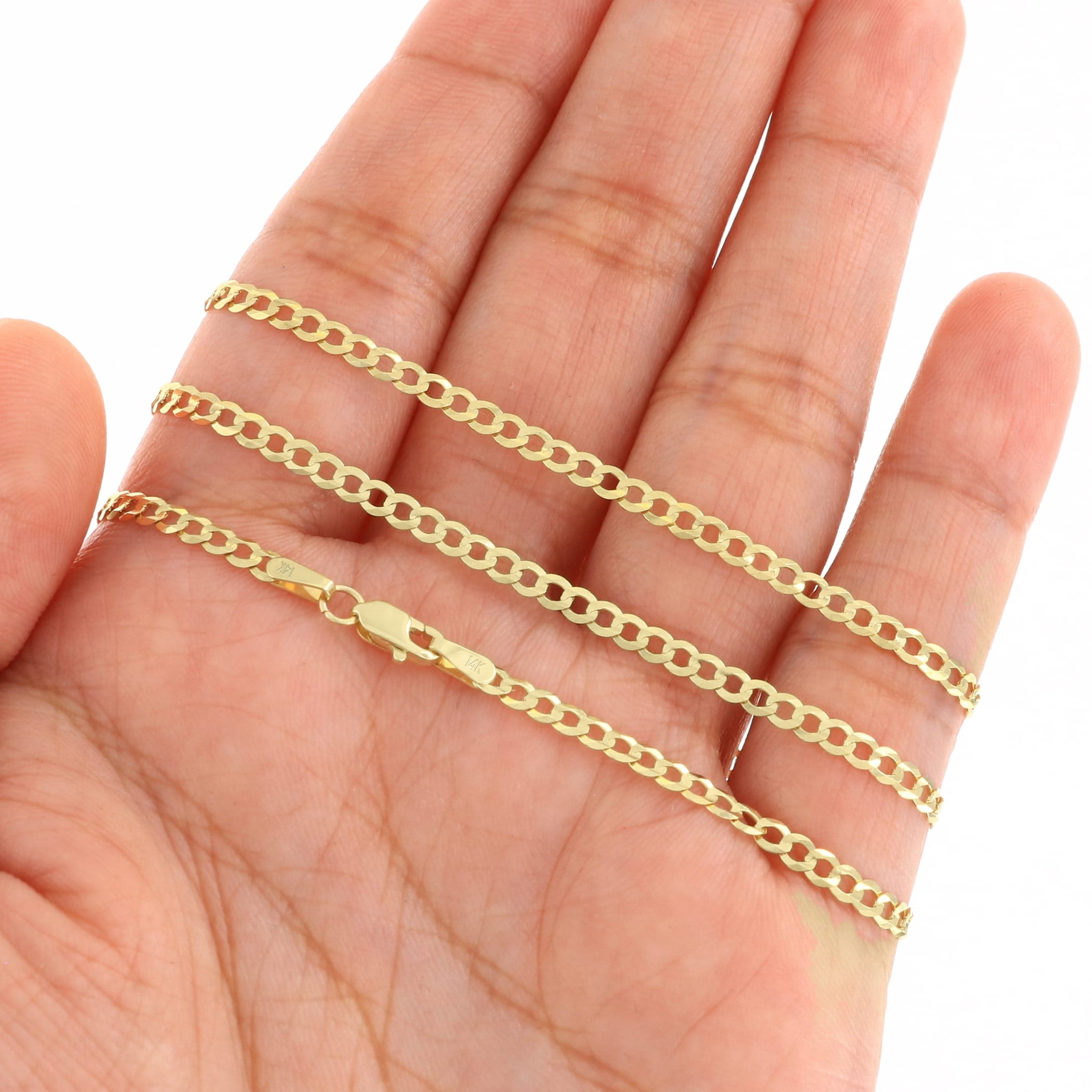 Nuragold 14k Real Yellow Gold Solid Cuban Curb Link 2.5mm Chain Bracelet or Anklet (7"-9") Italian Jewelry for Men & Women
