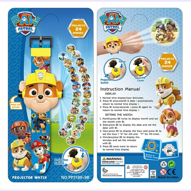 Paw Patrol Watch Cartoon Anime 3D Projection 24 Pattern Watch Skye Chase Rubble Marshall Digital Watche Model Kid Wristband Gift JIANGLANG