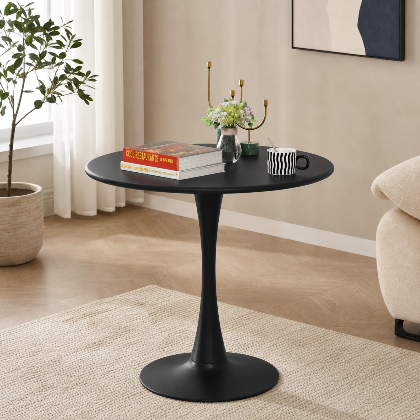 Furnibear 31.5 Inch Round Dining Table with Anti-Slip PP Ring for Kitchen Dining Room Breakfast Nook Small Space Home, Black
