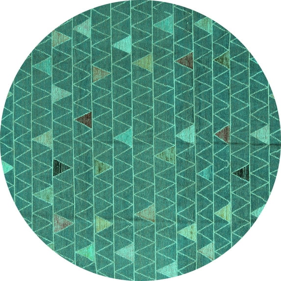 Ahgly Company Machine Washable Indoor Round Abstract Turquoise Blue Modern Area Rugs, 3' Round