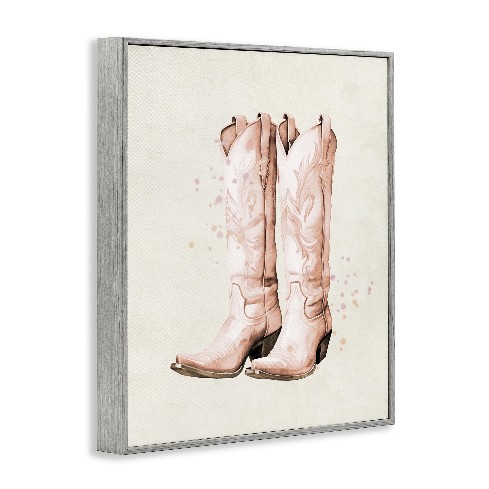 Howdy Cowgirl Pastel Boots Gray Framed Giclee Art, design by Kim Allen