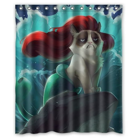 Ganma Grumpy Cat of Little Mermaid Shower Curtain Polyester Fabric Bathroom Shower Curtain 60x72 inches