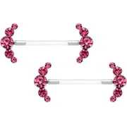 Body Candy 14G Womens Nipplerings Piercing Clear Bioplast 2Pc Pink Accent Curve Nipple Ring Set 13/16"