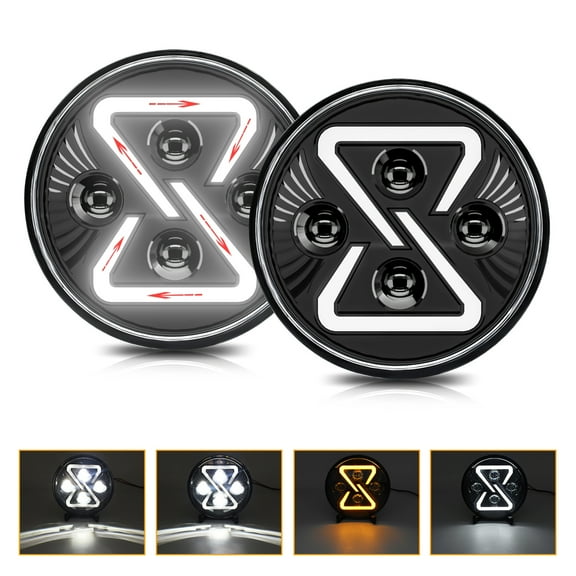 Car Headlight,Headlamps With Inch Led Round 4 Modes Beam Turn Car 2 7 Inch Compatible With Pcs Car Round Headlamps Car Led Lj Cj Low Beam With Low With Lj Turn Waterproof Tj Beam  Turn