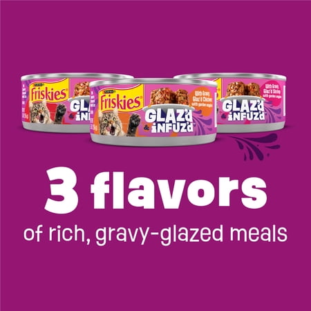 FRISKIES GLAZ’D AND INFUZ’D CHICKEN, CRAB & SHRIMP FLAVOR CHUNKS IN GRAVY WET CAT FOOD VARIETY PACK, 5.5 OZ. CAN (12 PACK)