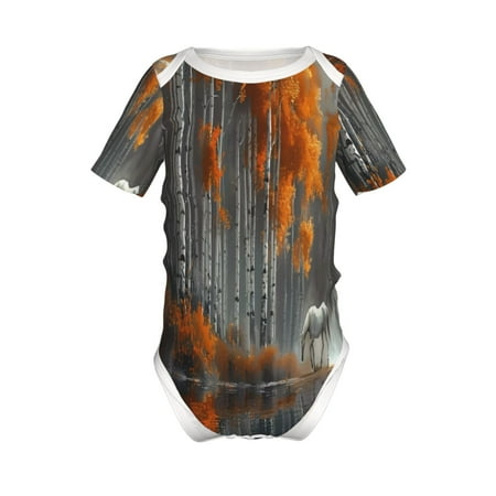 

Yiaed White Horse Autumn Birch Print Infant Climbing Short Sleeve Onesie One-Piece Baby Bodysuit Clothes 0-12 Months -12 Months