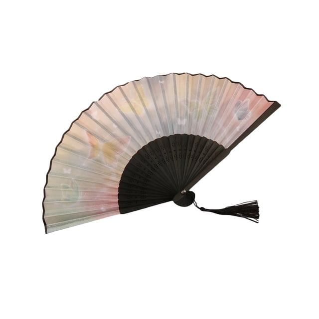 SIYTUAU Traditional Bamboo Frame Folding Fan With Paper Surface And Butterfly Pattern For Photography Prop And Home Decor 8.27 Inches